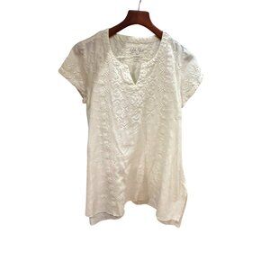 Kyla Seo Womens White 100% Linen Embroidered V-Neck Tunic Dress‎ Size XS